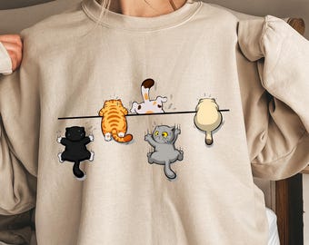 Cat Lover Sweatshirt, Cute Cat Sweatshirt, Black Cat Shirt, Cat Peeking Sweatshirt, Womens Funny Sweater, Cat Mom Shirt, Gift for Cats Lover
