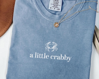 Minimalist Beach Shirt, Funny Meme Shirt, A Little Crabby, Summer Aesthetic, Unisex Comfort Colors® T-shirt, Funny Beach Shirt, Summer Shirt