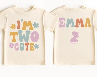 Two Cute Custom Name T-Shirt, 2nd Birthday Toddler Name Shirt, Cute Birthday Girl Kids Tee, 2nd Birthday Party T-shirt, Second Birthday Gift