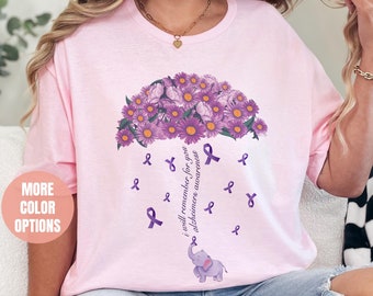 Alzheimers Flower Shirt, Family Support T-Shirt, Alzheimer Gifts for Her, Awareness Month Tee, I Will Remember For You, Ribbon Graphic Shirt
