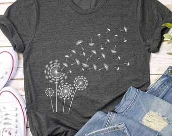 Windflower Tee, Dandelion Shirt for Women, Inspirational Shirt, Flower in Natural T-shirts, Blossoms T-shirts, Cute Trending Womens T-Shirts