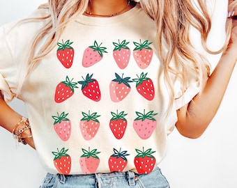 Cute Strawberry Tshirt, Comfort Colors® Summer Strawberry Shirt, Strawberry Aesthetic, Botanical Garden T-shirt, Cottagecore Berries Tshirts