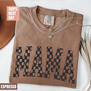 Comfort Colors® Retro Checkered Mama Shirt Mothers Day Gift From Daughter for Mom, Mama T-shirts For Birthday For Her, Baby Shower Christmas