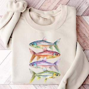 Abstract Colorful Trout In A Row Sweatshirt, River Fish Trout Species Outfit, Fly Fishing Gift, Boho Unisex Crewneck Sweatshirts, Trout Tees