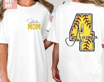 Personalized Softball Mom Shirt, Custom Name and Number Softball mom Shirt, Customized Softball Mom Tee, Softball Mama Tee, Mothers Day Gift
