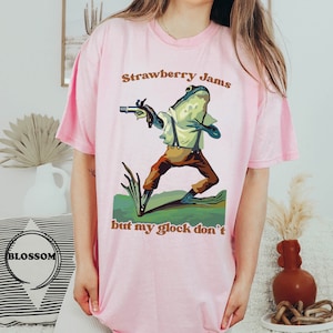 Comfort Colors® Strawberry Jams But My Glock Don't T-Shirt, Cute Frog Shirt, Parody Tee, Strawberry Jams Tee, Funny Glock Funny Frog T-Shirt image 2