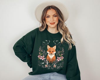 Cute Flower Fox Shirt, Vintage Floral Cottagecore Shirt, Wildflower Meadow, Woodland Lover Gift for Her, Forestcore T-Shirt, Fairycore Shirt