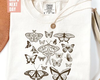 Vintage Butterfly and Moth T-Shirt, Cottagecore Aesthetic Comfort Colors® Shirt, Cottagecore T-shirt, Cottage Core Shirts, Aesthetic T-shirt