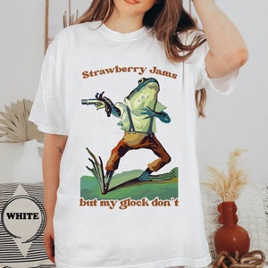 Comfort Colors® Strawberry Jams But My Glock Don't T-Shirt, Cute Frog Shirt, Parody Tee, Strawberry Jams Tee, Funny Glock Funny Frog T-Shirt image 5