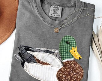 FAUX Patchwork Mallard Comfort Colors® T-Shirt, Outdoors Nature Lover T-shirt, Country Style Shirt, Duck Watching Shirt, Duck Bird Lover Top