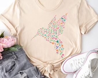 Subtle Anti Trump V-Neck Tee Shirt, Floral Hummingbird FDT Tee Shirt, Hidden Message Subtle FDT Tee, Feminist Shirt Political Protest Resist