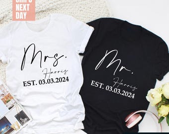 Personalized Mr. And Mrs. Shirt, Custom Wifey Hubby Shirts, Just Married Shirt, Wedding Anniversary Gifts, Matching Couples, Honeymoon Gifts