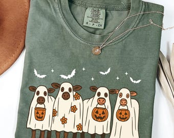 Comfort Colors® Ghost Cows Halloween Shirt, Halloween Ghost Cows Shirt, Halloween Animals, Ghost Shirt, Cow Lovers Halloween Gift, Cow Lover