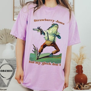 Comfort Colors® Strawberry Jams But My Glock Don't T-Shirt, Cute Frog Shirt, Parody Tee, Strawberry Jams Tee, Funny Glock Funny Frog T-Shirt image 7