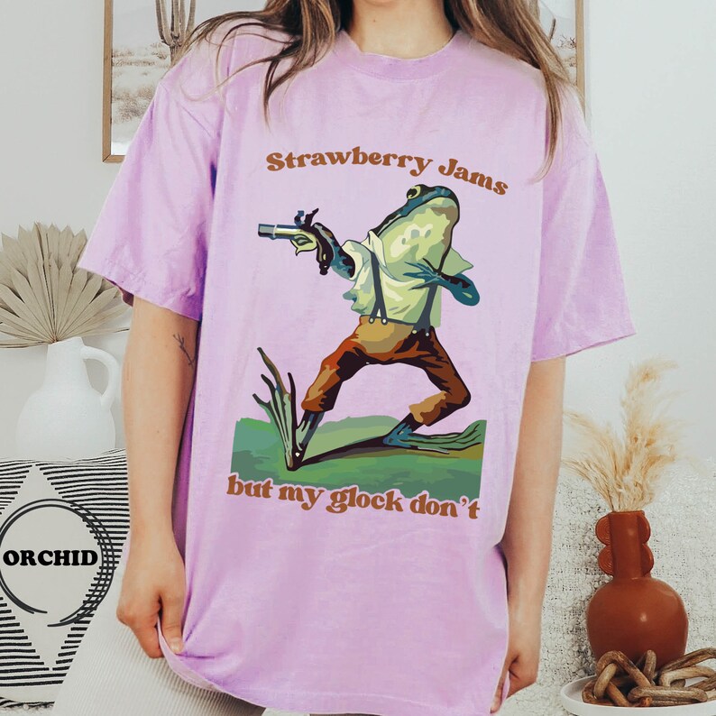 Comfort Colors® Strawberry Jams But My Glock Don't T-Shirt, Cute Frog Shirt, Parody Tee, Strawberry Jams Tee, Funny Glock Funny Frog T-Shirt image 7