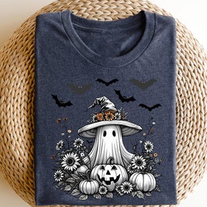 Halloween Shirt, Ghost With Flowers Pumpkin And Bats, Floral Spooky, Halloween Cute Ghost With Pumpkin, Spooky Ghost, Halloween Women&#39;s Tees