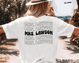 Mrs. Shirt, Custom Bride Shirt, Personalized Mrs. Shirt, Honeymoon Tee, Trendy Wife Shirt, Custom Last Name T-Shirt, Bachelorette Party Gift