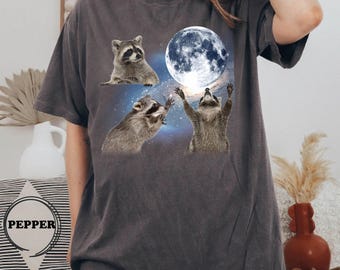 Comfort Colors® Three Raccoons Vintage Graphic T-Shirt, Raccoon Lovers Tee, Cute Animal Shirt, Funny Raccoon Tee, Retro Raccoon Moon T-Shirt