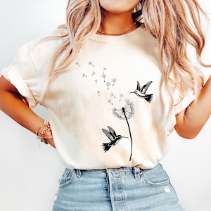 Comfort Colors® Cute Dandelion Hummingbird T-Shirt, Cute Hummingbird Dandelion Shirt, Nature Lovers Tee, Cute Women Gift, Bird Lovers Tshirt