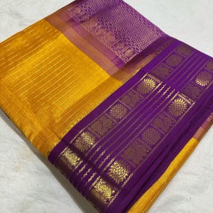 Exclusive Kancheepuram Silk korvai cotton with beautiful woven borders  and unstitched blouse  piece .. fall and pico done