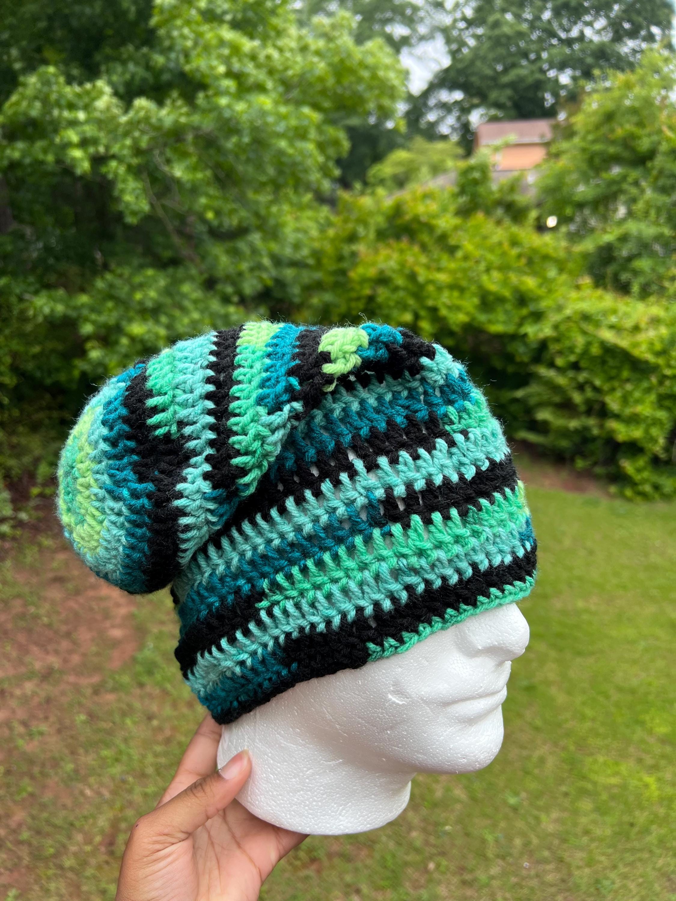Crochet Slouch Beanie - Green, Teal and Black - Etsy display picture 1