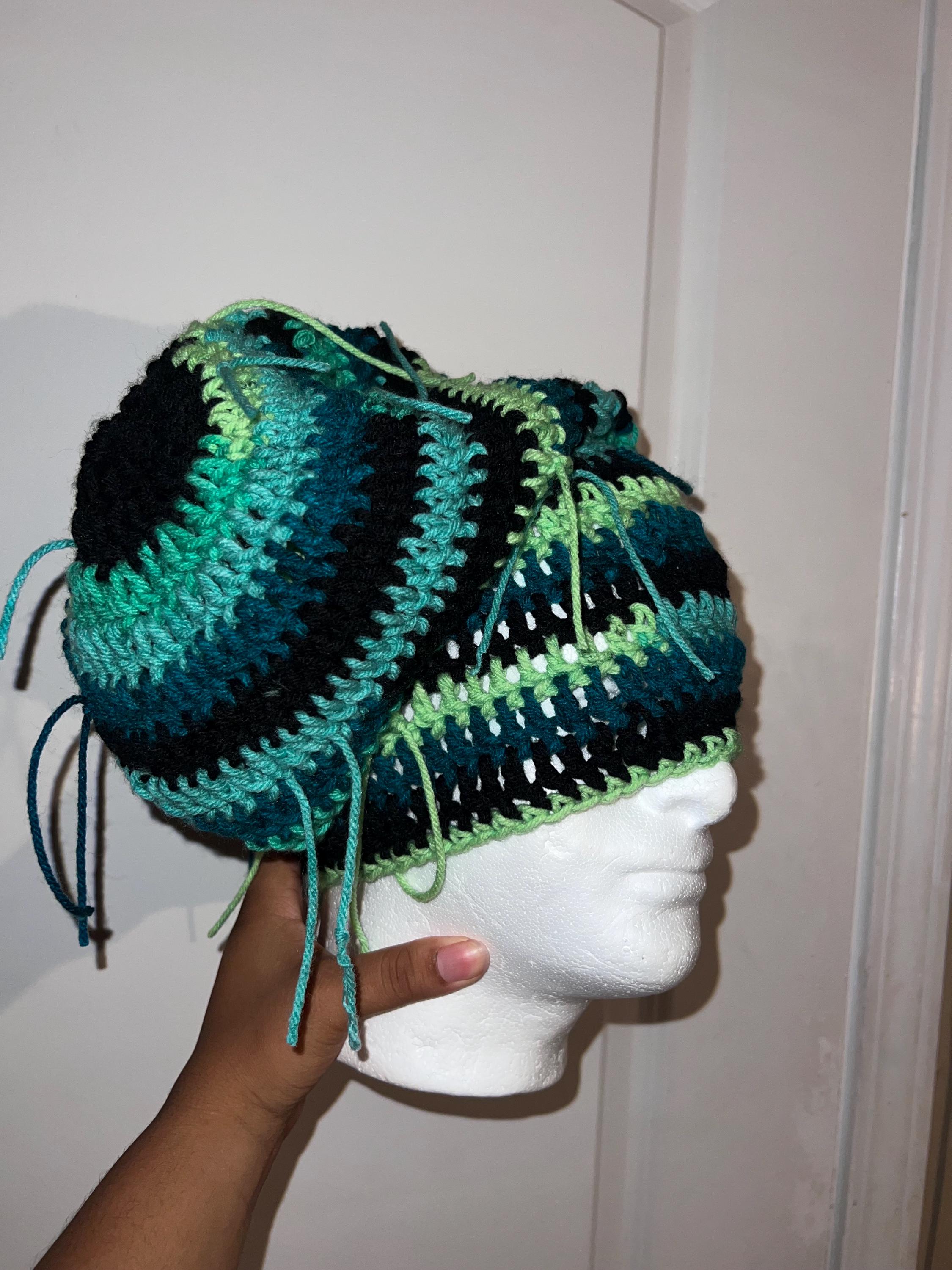 Crochet Slouch Beanie - Green, Teal and Black - Etsy