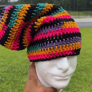 Crochet slouch Beanie- Red, Yellow, Pink, Purple, Blue and Black
