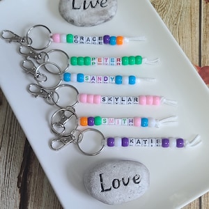 Personalized Beaded Name Keychain, Custom Bag Tag, Party Favor