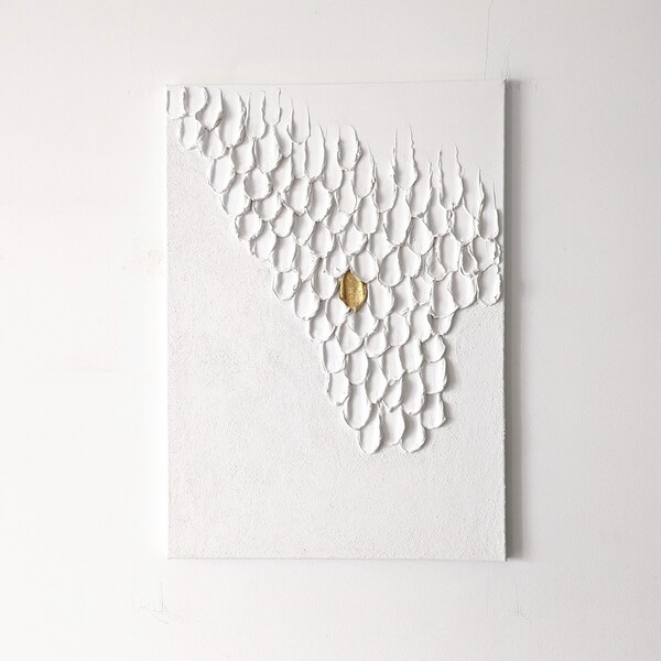 Toile Art 3D texture - toile blanche feuille d'or - idée cadeau - Anniversaire - Noël - crémaillère - décoration 2024 - 40x50 - tableau