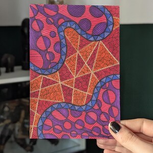 carte postale dessinée à la main unique | Design pour les amateurs d'art, carte de voeux colorée, papeterie vibrante