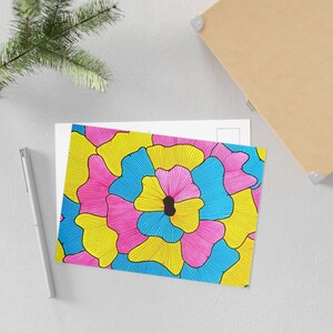 postale d'art abstrait POD | Fleurs aux couleurs vives, Décoration d'intérieur colorée, Carte de voeux unique, Cadeau de papeterie