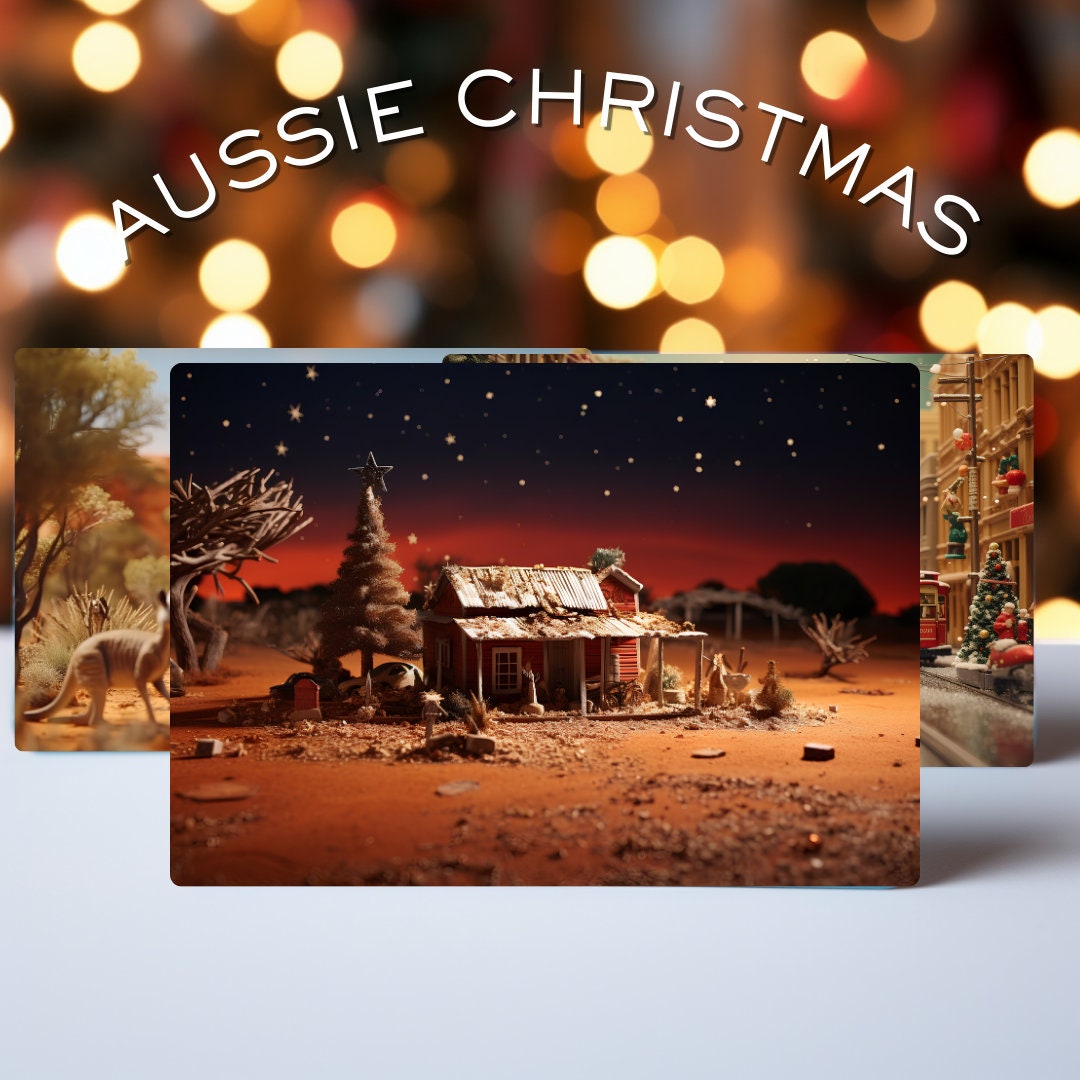 Christmas Cards, Australia, Aussie, Outback, Santa, Desert, Kangaroo Greeting Cards 5pack Etsy