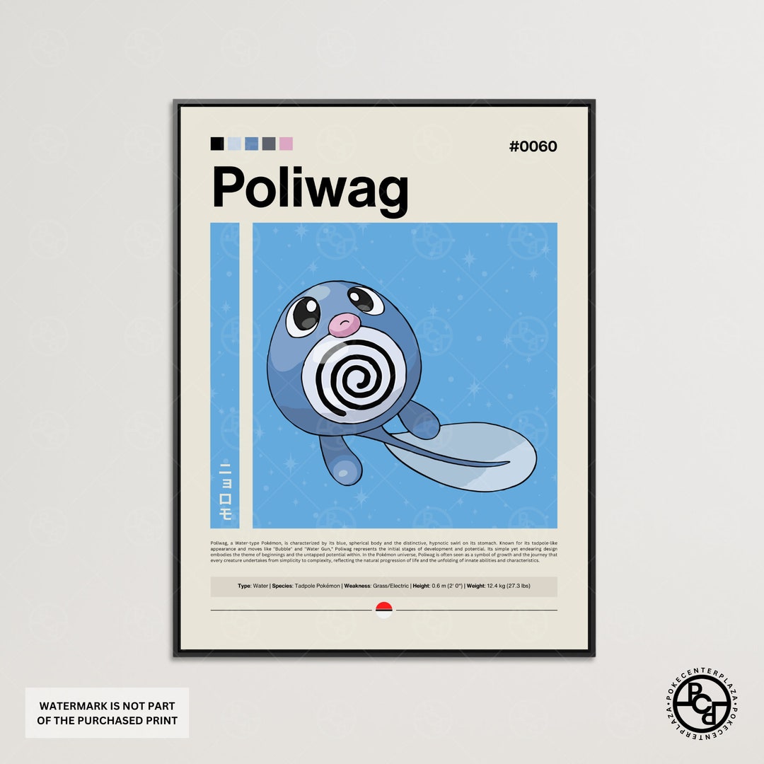 Poliwag Pokemon Poster 0060 Pokemon Print, Pokemon Wall Art, Pokemon Decor, Gaming Room Poster ...