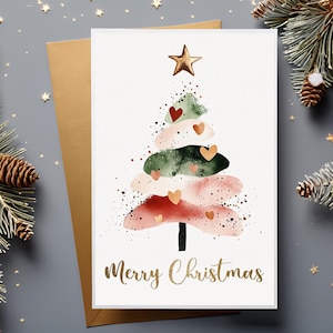 Tarjetas navideñas imprimibles / Lindas tarjetas electrónicas con árboles de Navidad / PNG navideños / Tarjeta electrónica festiva / Descarga instantánea / Postal de acuarela / Tarjetas festivas