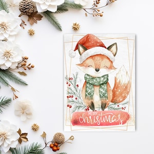 Carte renard de Noël | voeux de vacances animal mignon de Zazzle.be Liste d'envies Vous avez des idées ? Aquarelle imprimable PDF PNG | Carte virtuelle de voeux de Noël | Carte postale électronique festive de Noël