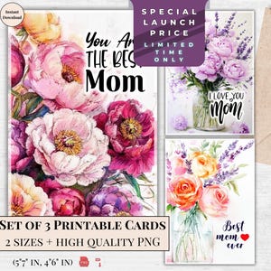 Beautiful Mother’s Day Printable Card Set – Best Mom Ever Gift – I Love You Mom – Floral Digital Greeting Card for Mother, Grandma, Wife