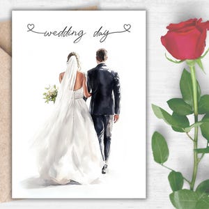 Carte imprimable le jour du mariage - aquarelle romantique pour les mariés, voeux de mariage élégant et moderne, cadeau de mariage numérique, téléchargement immédiat