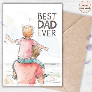 Melhor pai de todos os tempos Cartão de Dia dos Pais – Cartão imprimível comovente para pai, aquarela Pai e filho Arte, presente digital emocional para o melhor pai