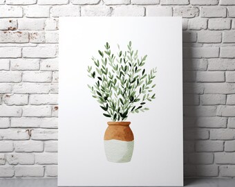 Minimalist Olive Plant Printable Wall Art - Watercolor Botanical Potted Greenery, Modern Nature Decor, Digital Plant Illustration 41