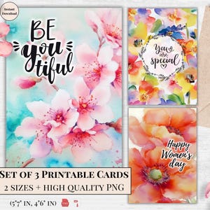 Tarjetas vibrantes para imprimir por el Día de la Mujer: flores llamativas, mensajes de empoderamiento, idea de regalo artístico para mujeres fuertes / Imprimir en casa PDF / Compartir tarjeta electrónica