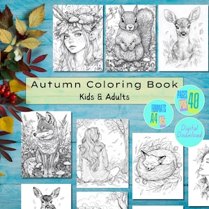 Automne - Coloriages adultes PDF - Coloriages automne à imprimer | Livre de coloriage saisonnier relaxant pour adultes | Téléchargement numérique A4 et A5