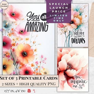 Blumengruß-Bündel - Elegante Aquarell Karten - Printable Briefpapier für Sie | Believe Your dreams Ecard | Du Inspirierst mich Digitaldruck