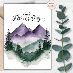 Best Dad Gift – Purple Mountain Father's Day Card Printable | Watercolor Landscape Digital Download for Outdoorsy Dad & Nature Lover Grandpa
