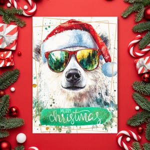 Cartão de urso para impressão | Download digital em tamanhos 4x6 e 5x7 + PNG bônus para compartilhamento | Arte de animal fofo | Cartão eletrônico de Natal | Cartão postal de Natal