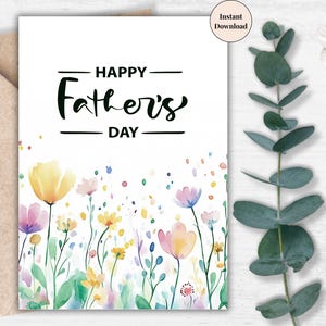 Biglietto per la festa del papà con fiori di campo – Regalo digitale stampabile per papà amanti della natura, felice festa del papà con fiori dipinti a mano / regalo per papà
