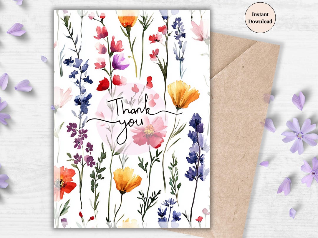 Wildflower Thank You Card: Elegant Floral Design (PDF & PNG) - Etsy