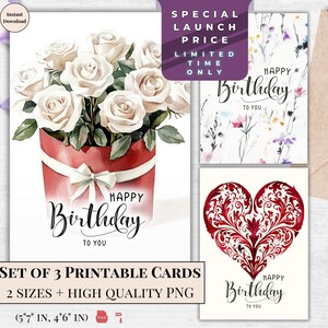 Blumen Geburtstagskarten - Druckbare Happy Birthday Ecard mit weißer Rosen Box | Elegante digitale Karte zum sofortigen Download, perfekt für Sie