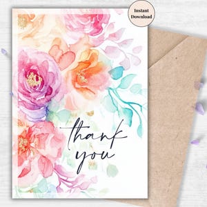 Carte de remerciement aquarelle jardin lumineux - Romantique à imprimer pour demoiselle d'honneur, mère, cadeau d'anniversaire ou commandes faites main | Surprise réfléchie