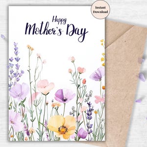 Soft Wildflowers Mother’s Day Card – Happy Mother's Day Printable for Gentle and Nature-Loving Moms or Grandmas | Mums, Grandmothers, Stepma