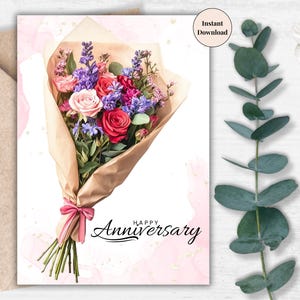 Carte d'anniversaire rustique • Carte bouquet imprimable • Anniversaire numérique • Carte amour aquarelle • Souvenir floral de mariage • Cadeau de dernière minute